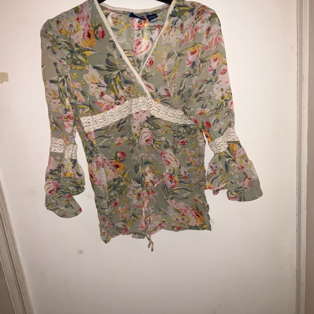 Floral Lace Women's Blouse - Green